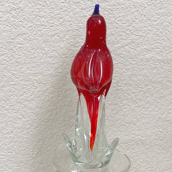 Vintage 9” Red Cardinal Bird on a Clear Branch Murano Style Art Glass Decor - Picture 3 of 13